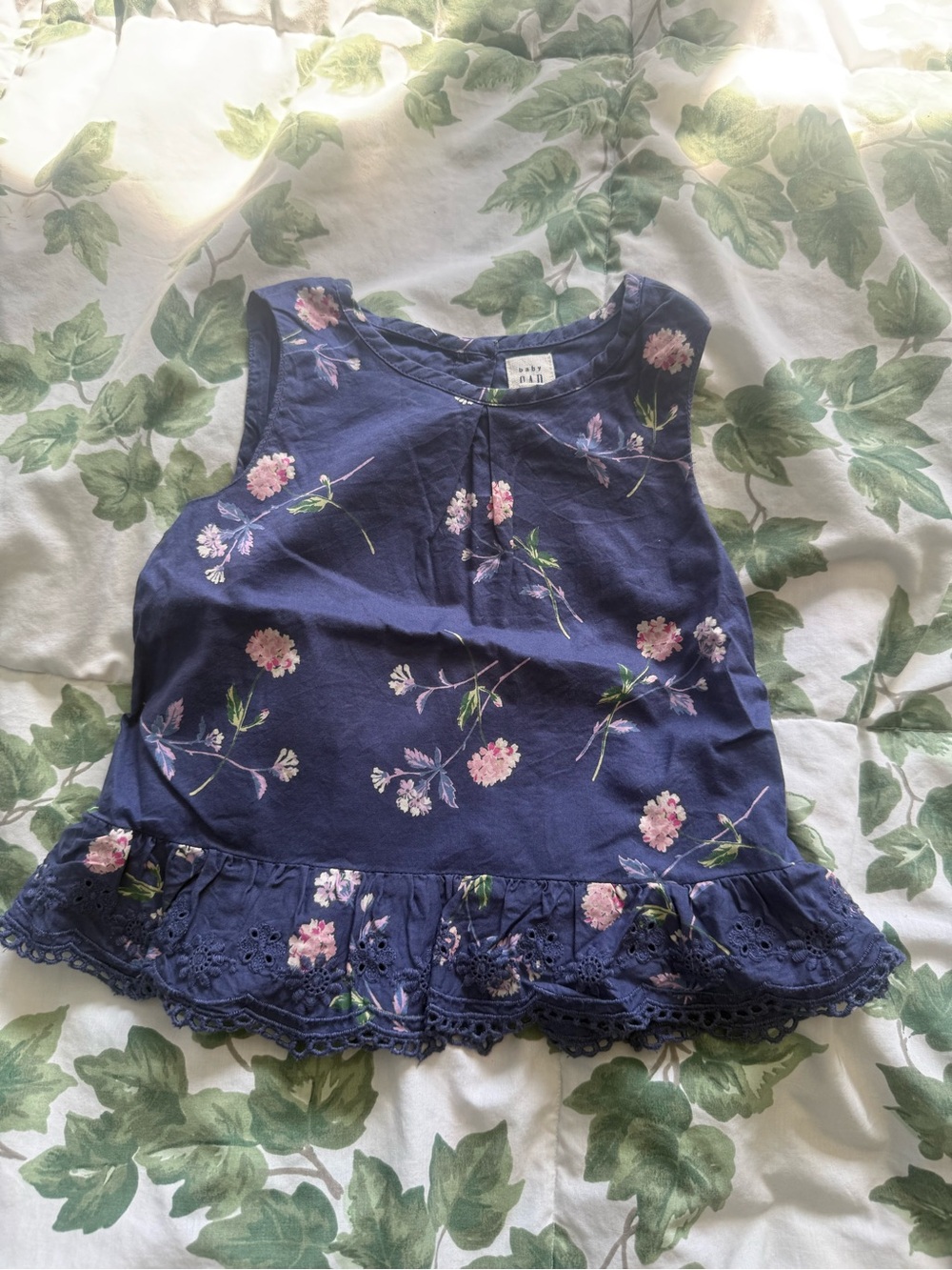 GAP Navy Floral Eyelet Ruffle Tank Top